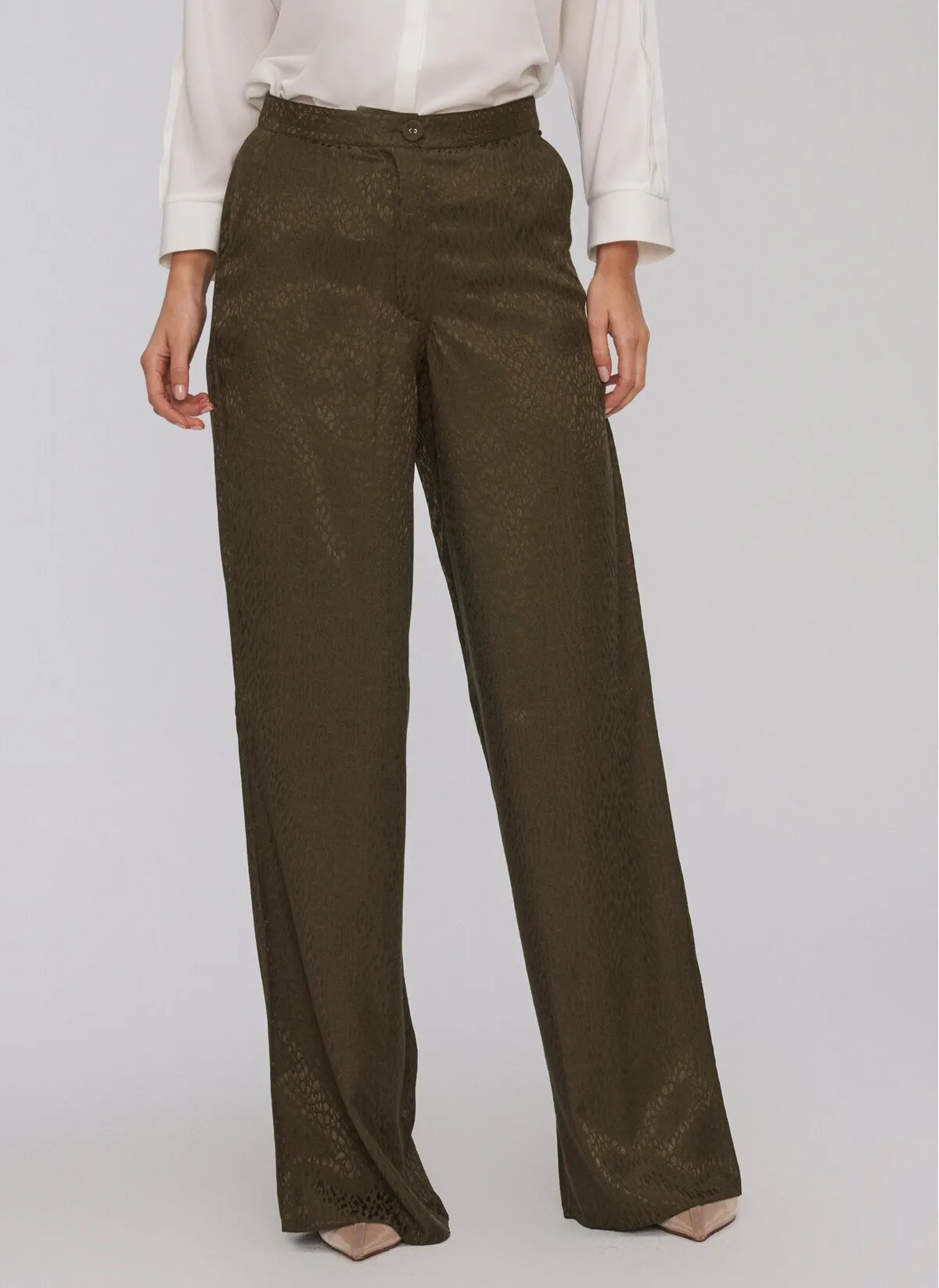 13808 Khaki Patterned Wide Leg Pants