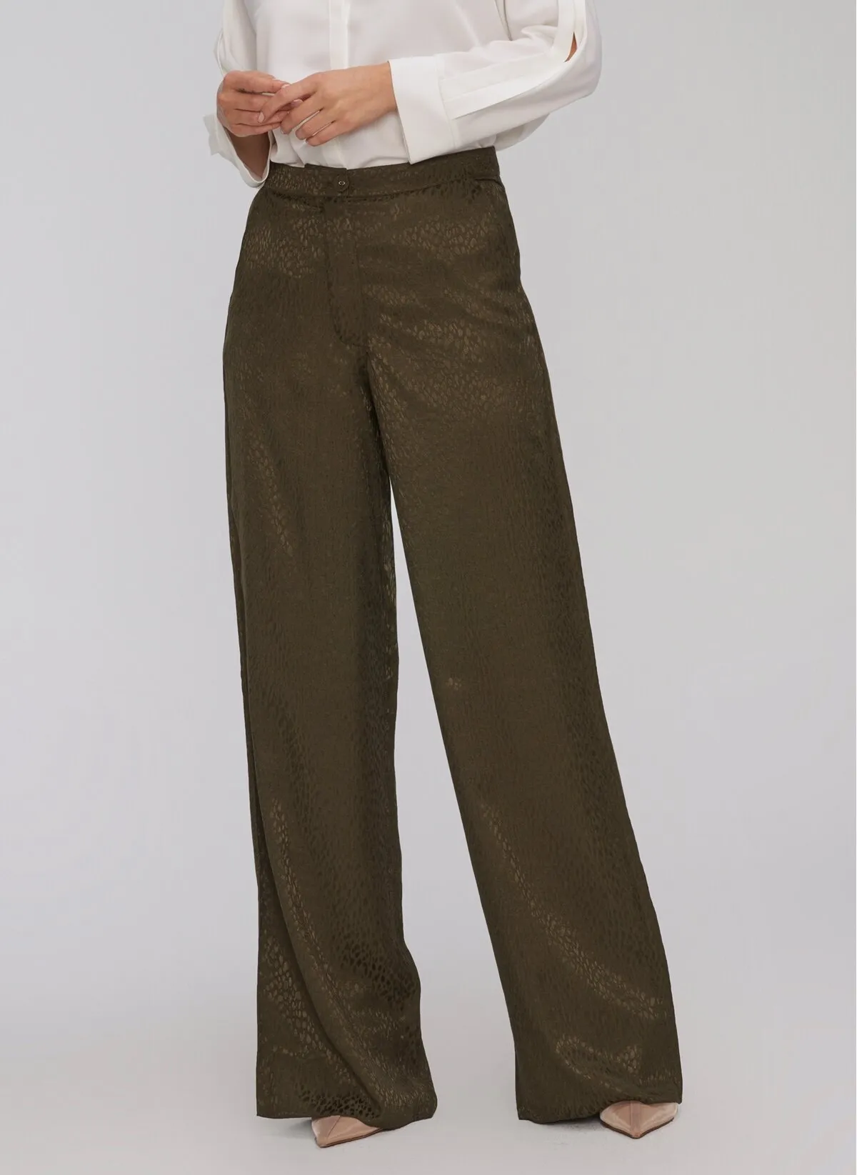 13808 Khaki Patterned Wide Leg Pants