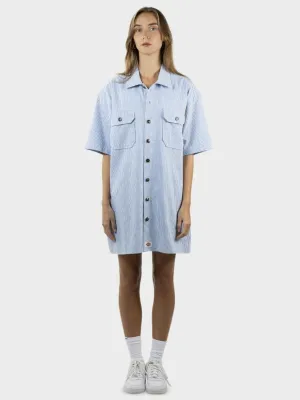 1574 Lewisville Shirt Dress in Glacial Blue Pinstripe
