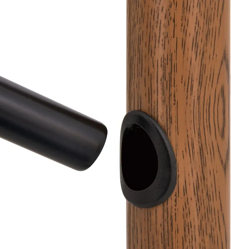 6-Hook Wood Grain and Black Metal Entryway Freestanding Coat Rack Stand Tree with Umbrella Holder