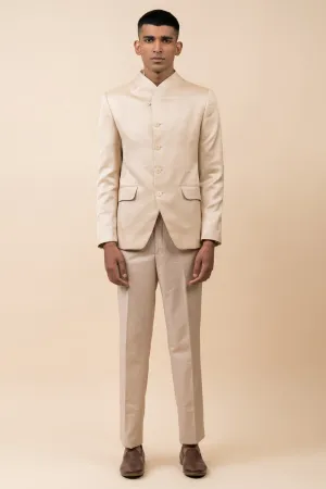 Beige Textured Bandhgala