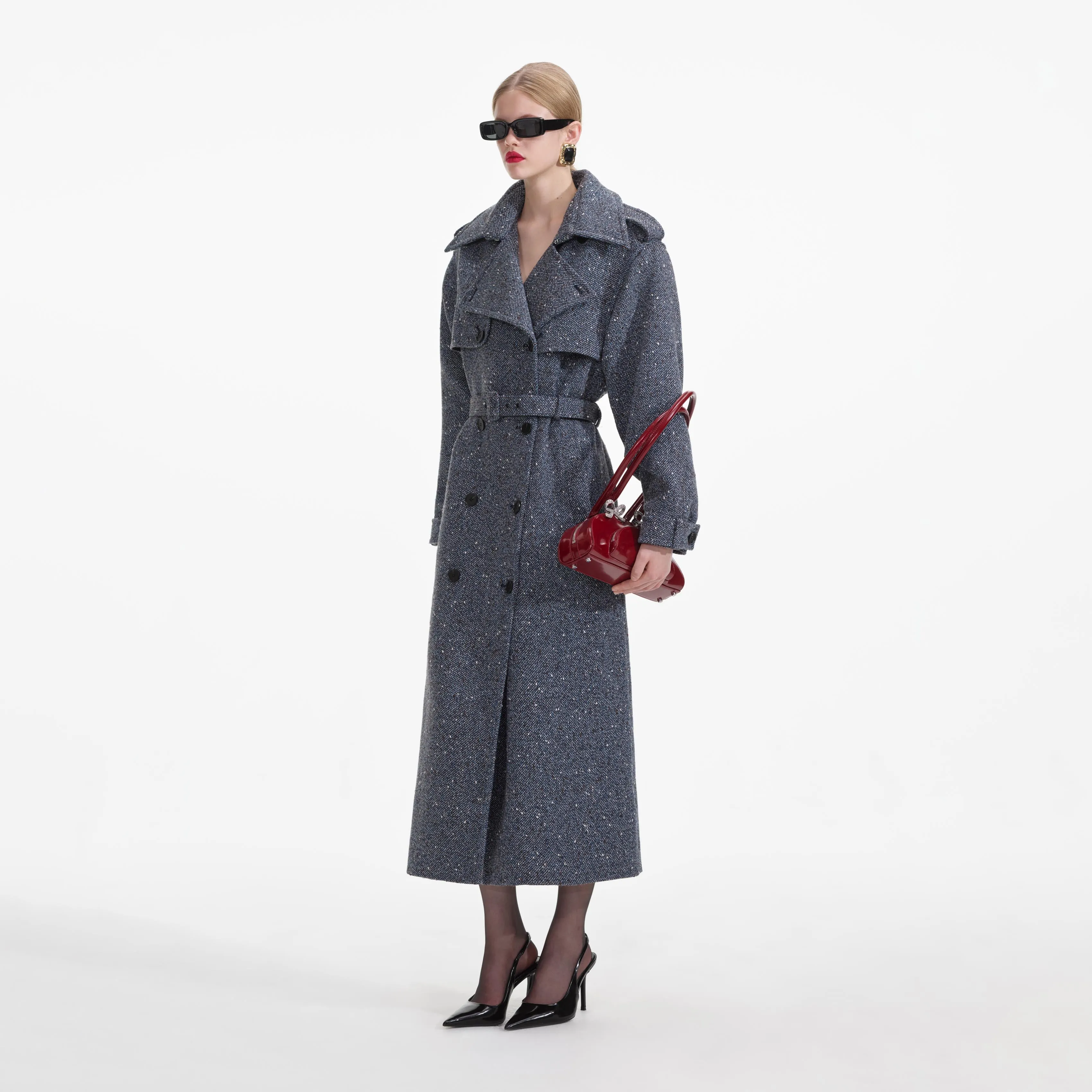 Blue Boucle Trench Coat