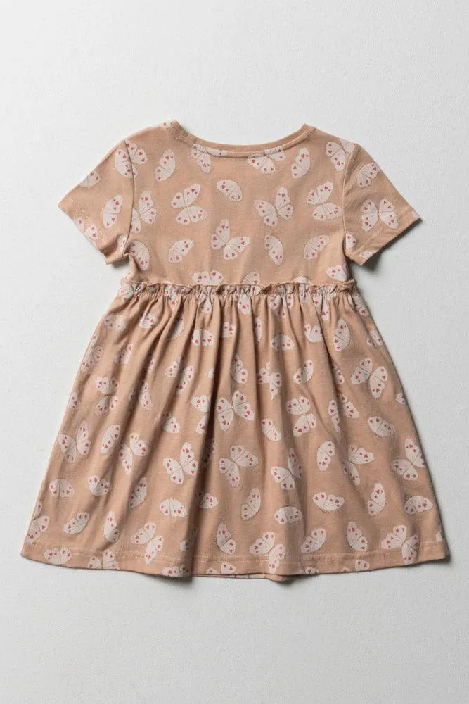 Butterfly Short Sleeve T-Shirt Dress Natural