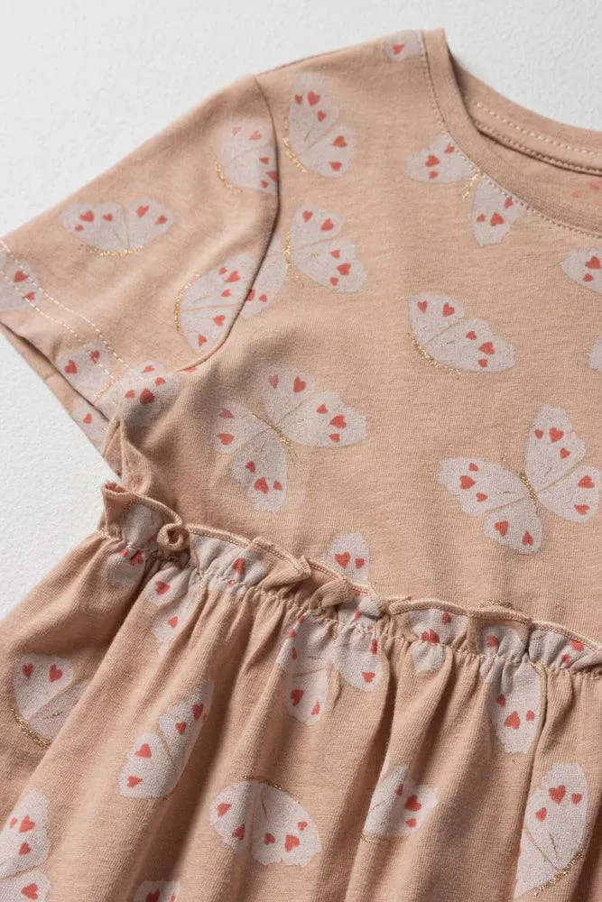 Butterfly Short Sleeve T-Shirt Dress Natural