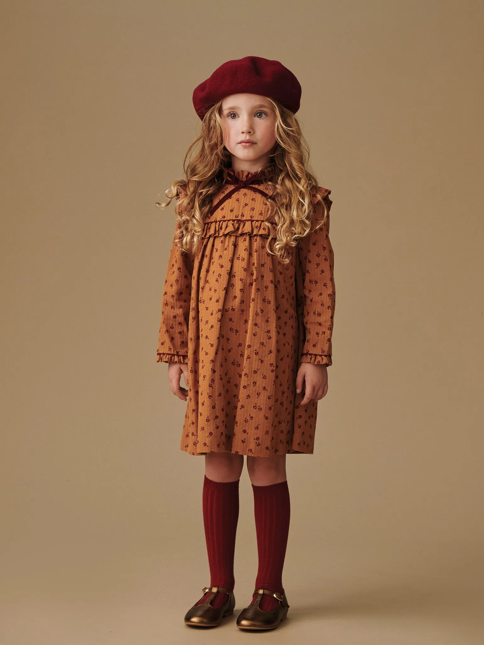 Caramel Floral Vela Girl Empire Dress