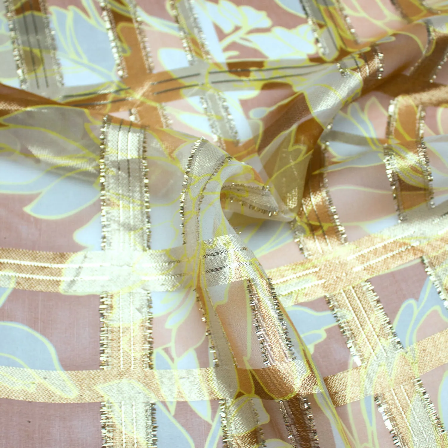 Cleo Cognac Yellow Floral Silk Voile