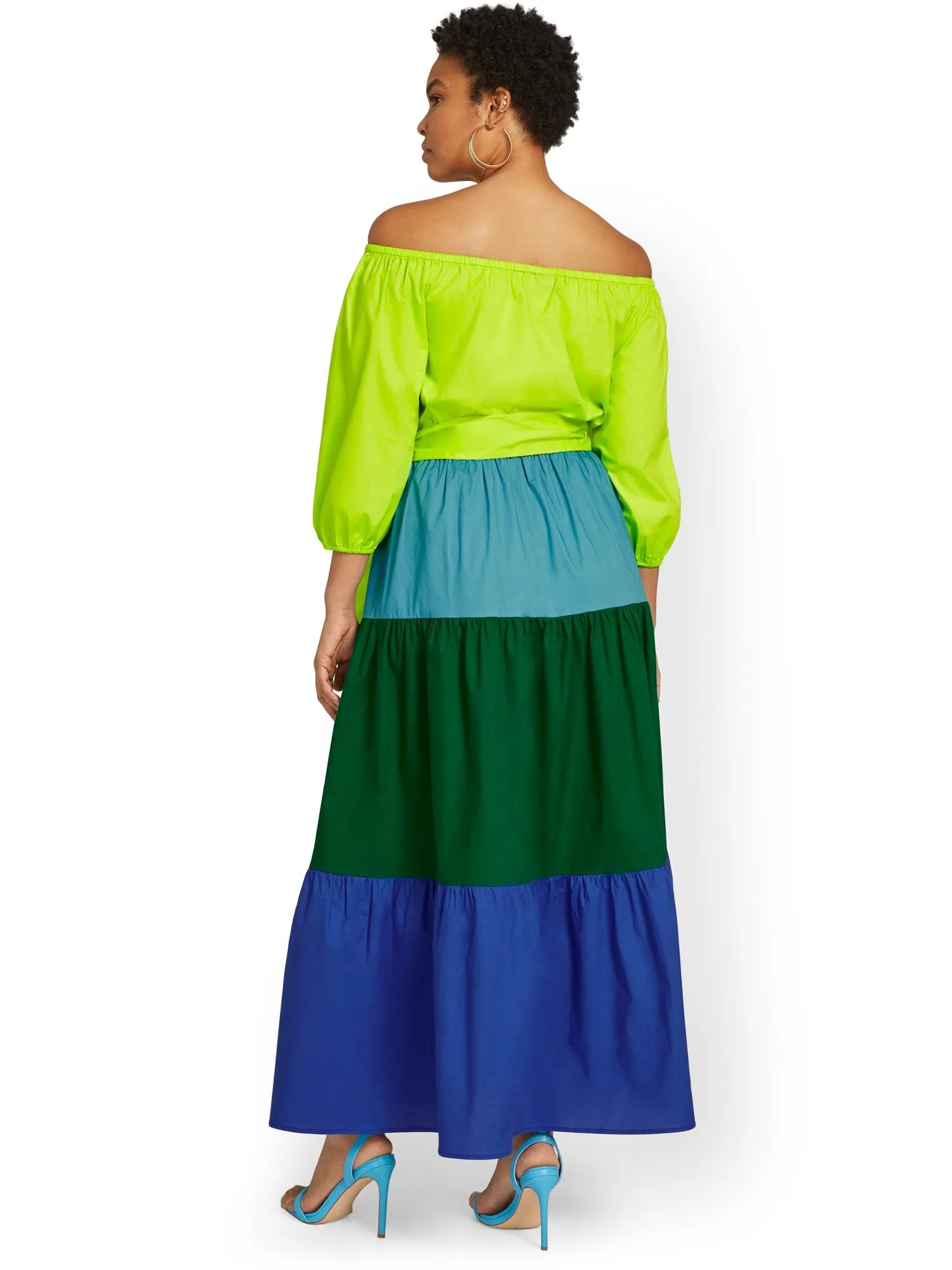 Colorblock Off-The-Shoulder Poplin Maxi Dress