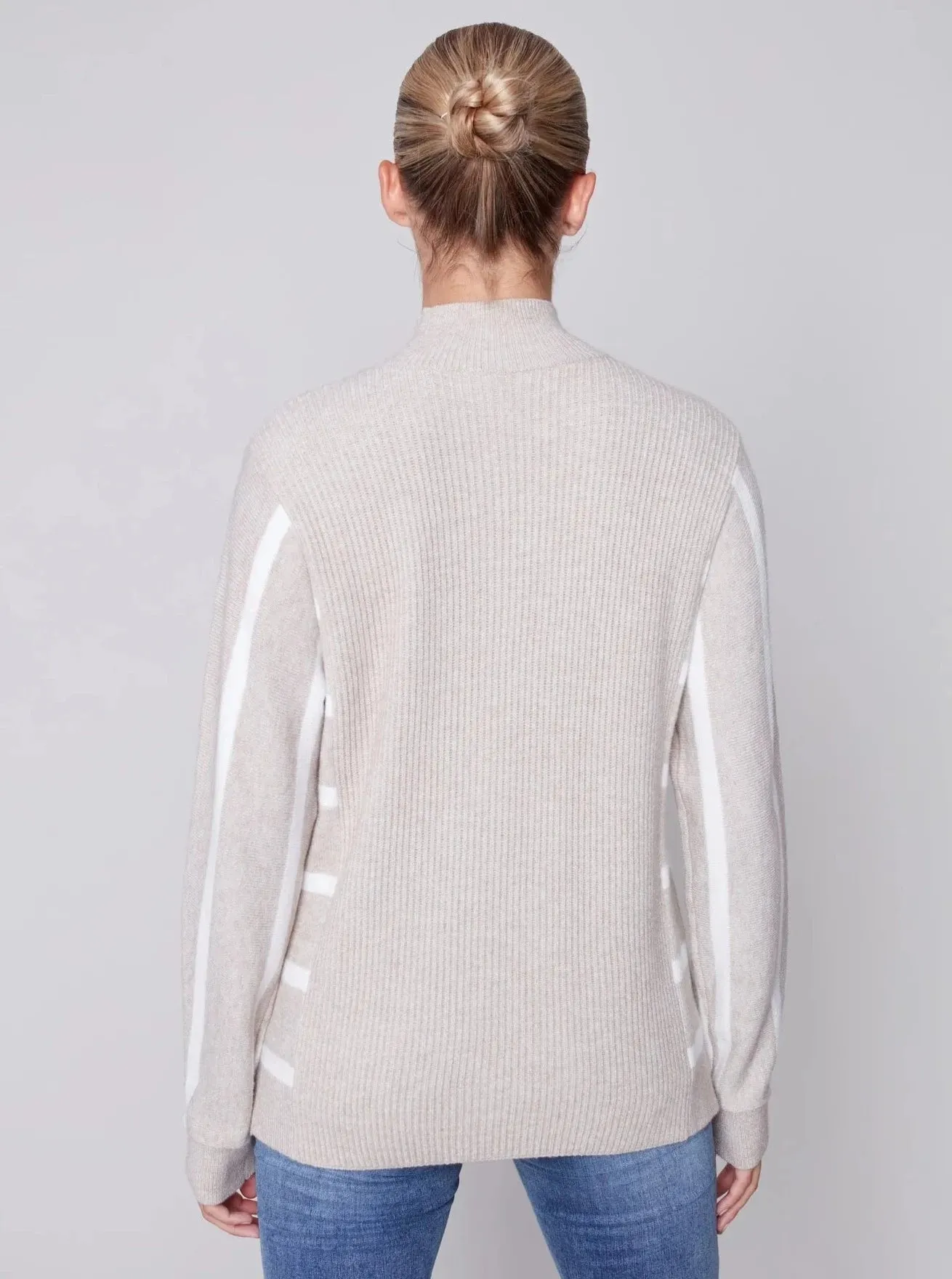 Cowl Neck Dolman Sleeve Stripe Combo [Truffle-C2593]