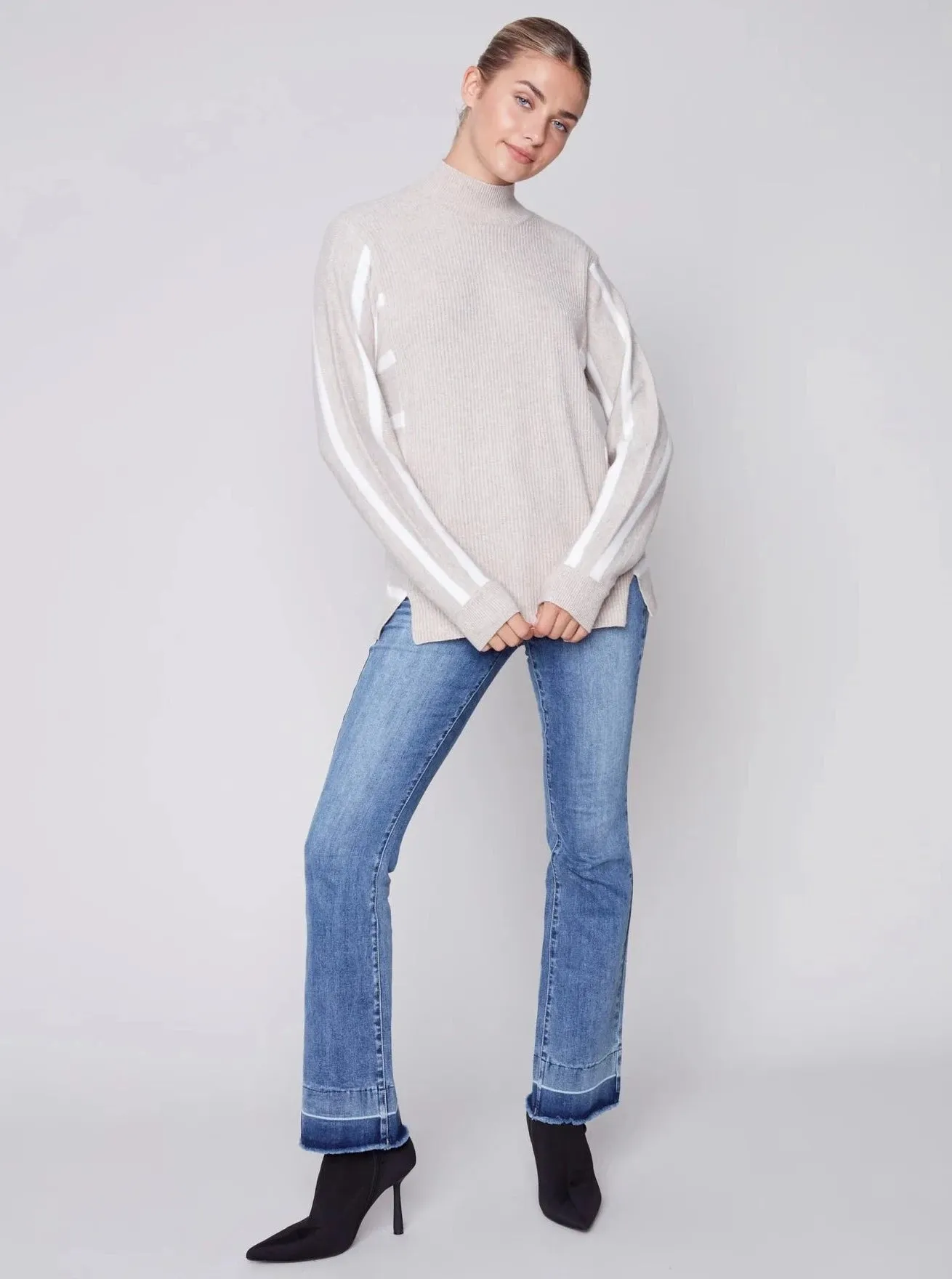 Cowl Neck Dolman Sleeve Stripe Combo [Truffle-C2593]