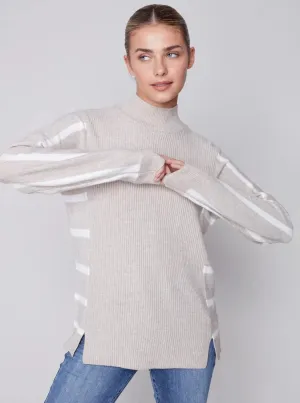 Cowl Neck Dolman Sleeve Stripe Combo [Truffle-C2593]