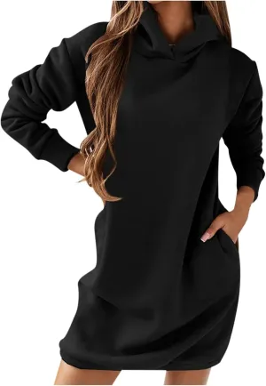 Cozy Oversized Hoodie Dress Womens Long Sleeve Casual Pullover Sweatshirt Pockets Warm Winter Wear