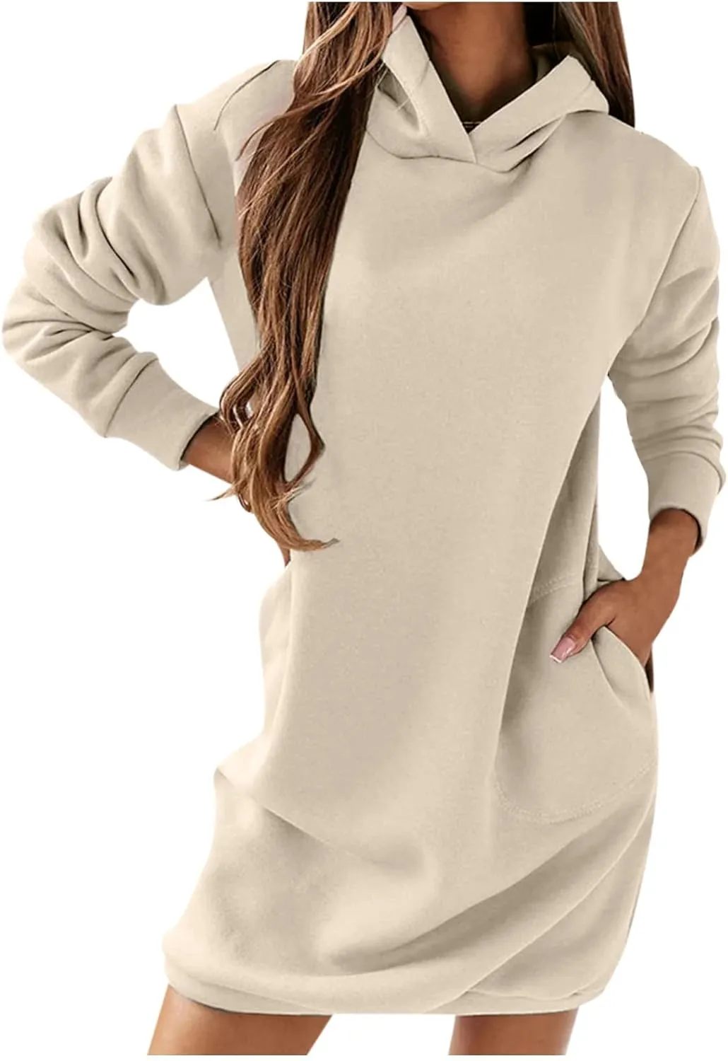 Cozy Oversized Hoodie Dress Womens Long Sleeve Casual Pullover Sweatshirt Pockets Warm Winter Wear