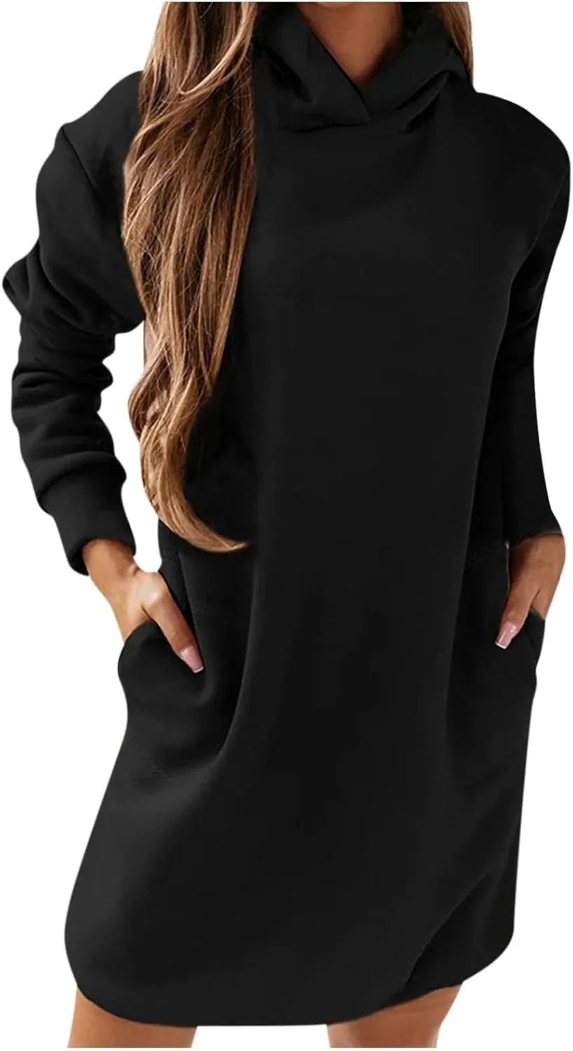 Cozy Oversized Hoodie Dress Womens Long Sleeve Casual Pullover Sweatshirt Pockets Warm Winter Wear