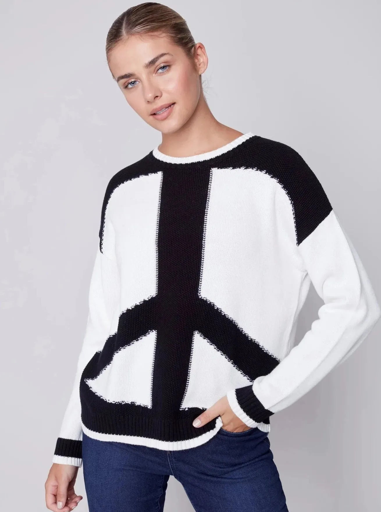 Crewneck Peace Sign Jacquard Sweater [Peace-C2564]
