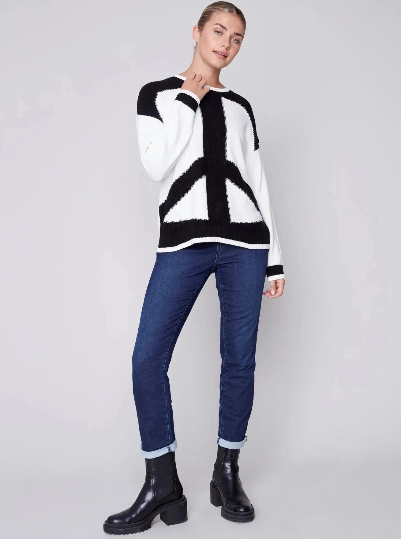 Crewneck Peace Sign Jacquard Sweater [Peace-C2564]