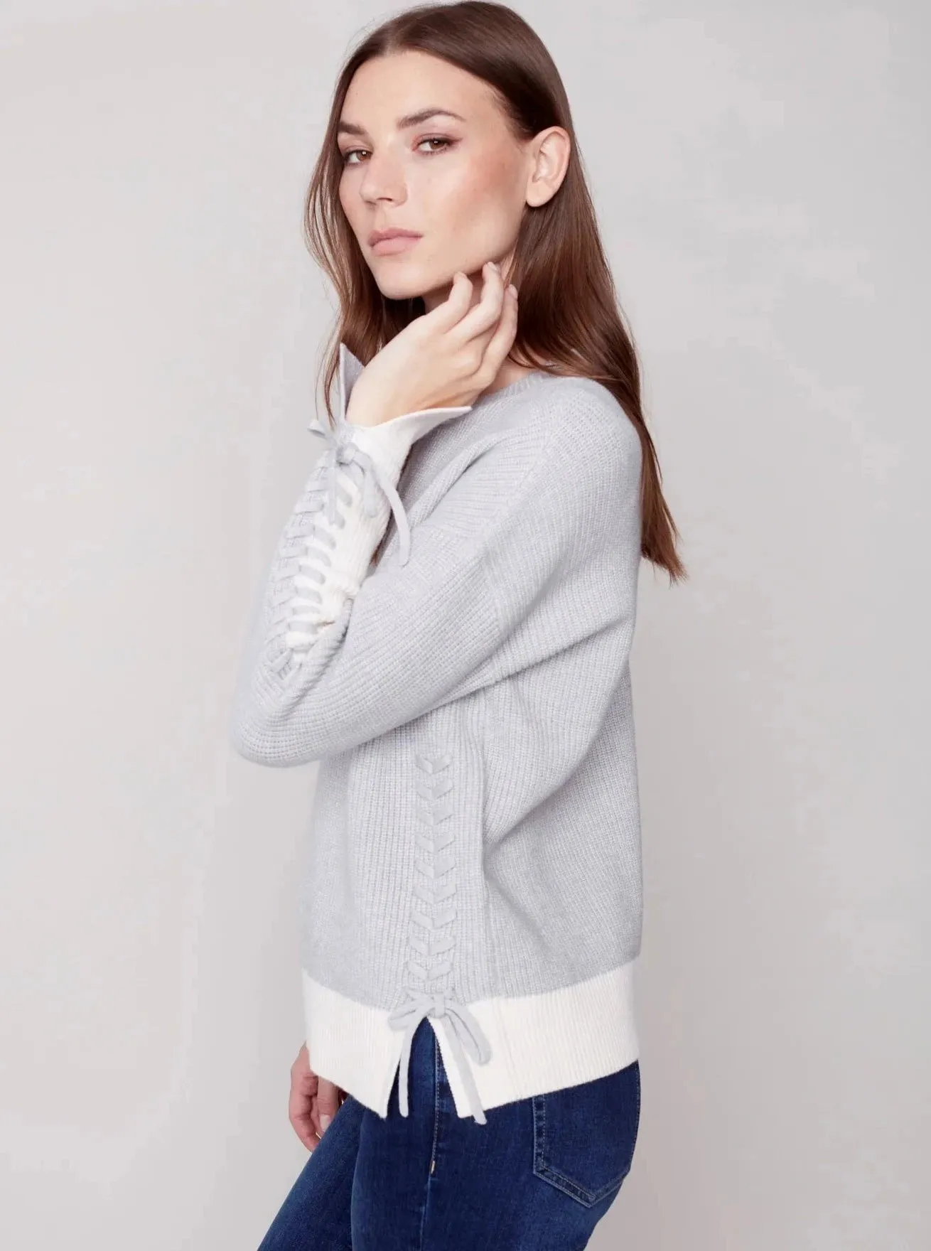 Crewneck Sweater With Color Blocking [H Grey-C2573]