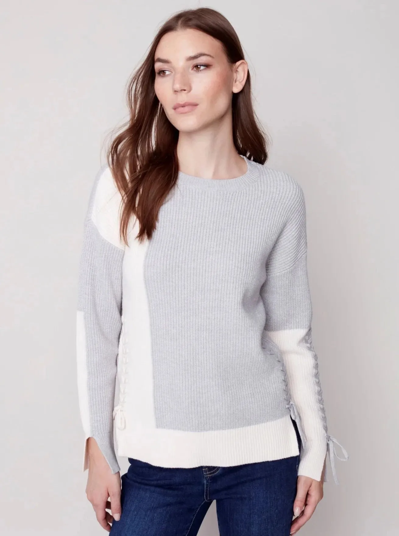 Crewneck Sweater With Color Blocking [H Grey-C2573]