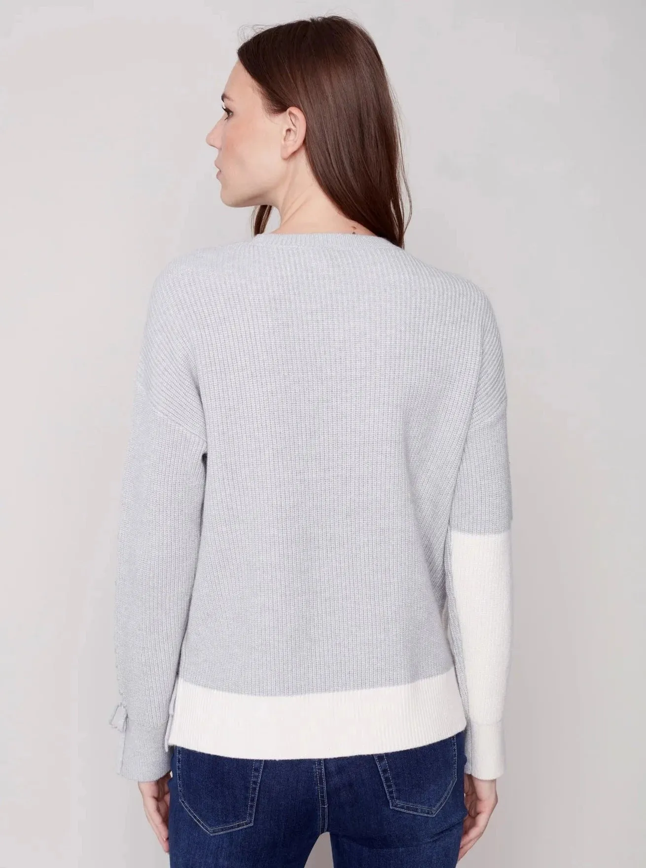 Crewneck Sweater With Color Blocking [H Grey-C2573]
