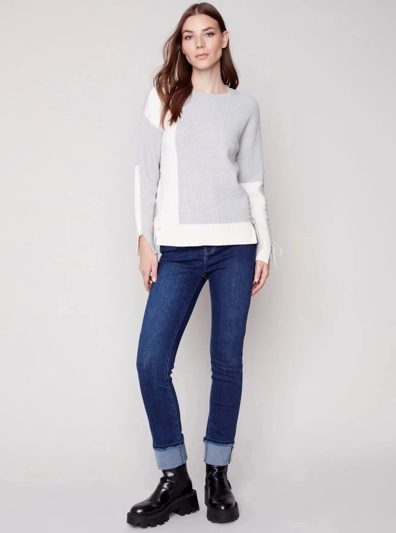 Crewneck Sweater With Color Blocking [H Grey-C2573]