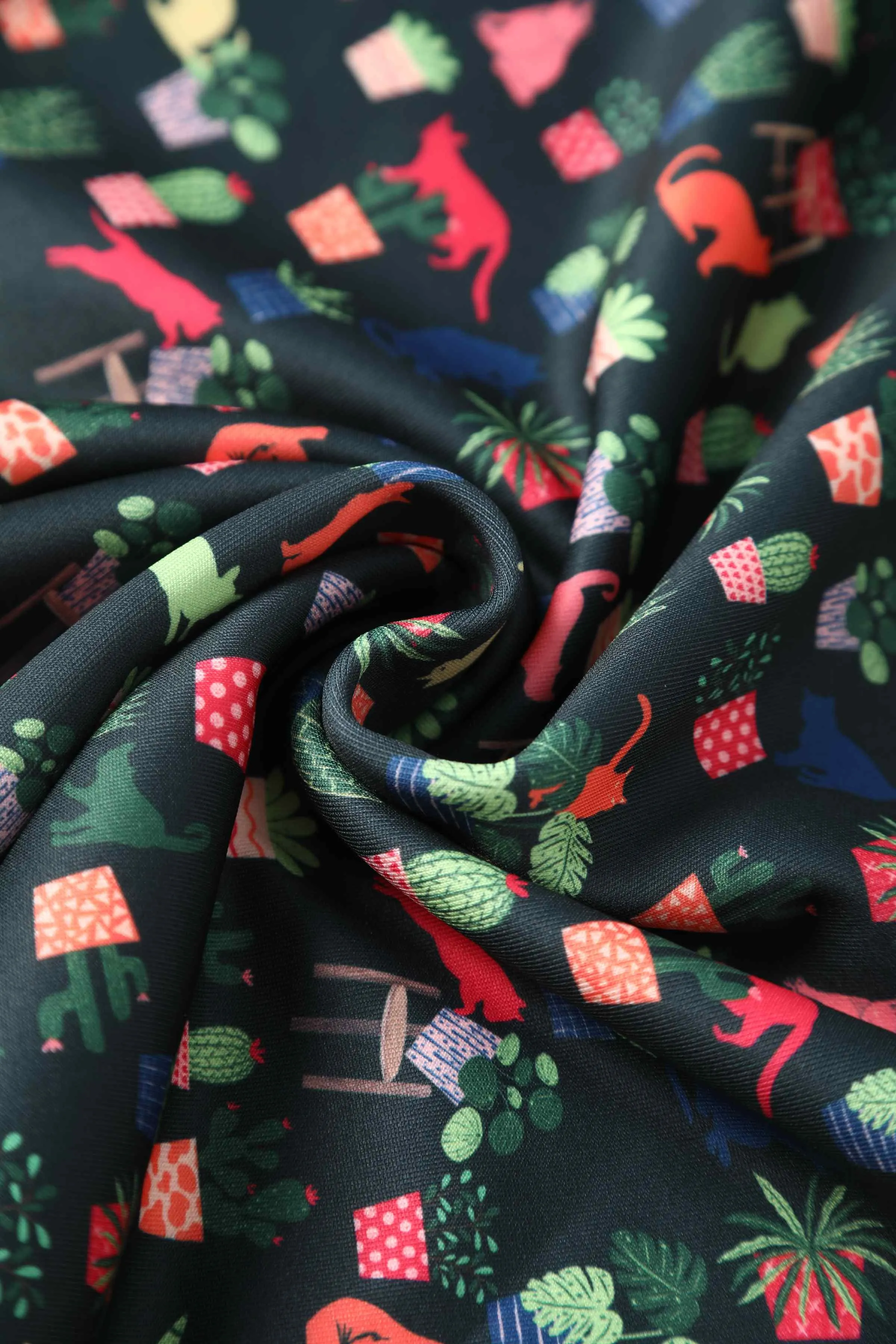Darlene Cat & Plant Dress In Dark Green