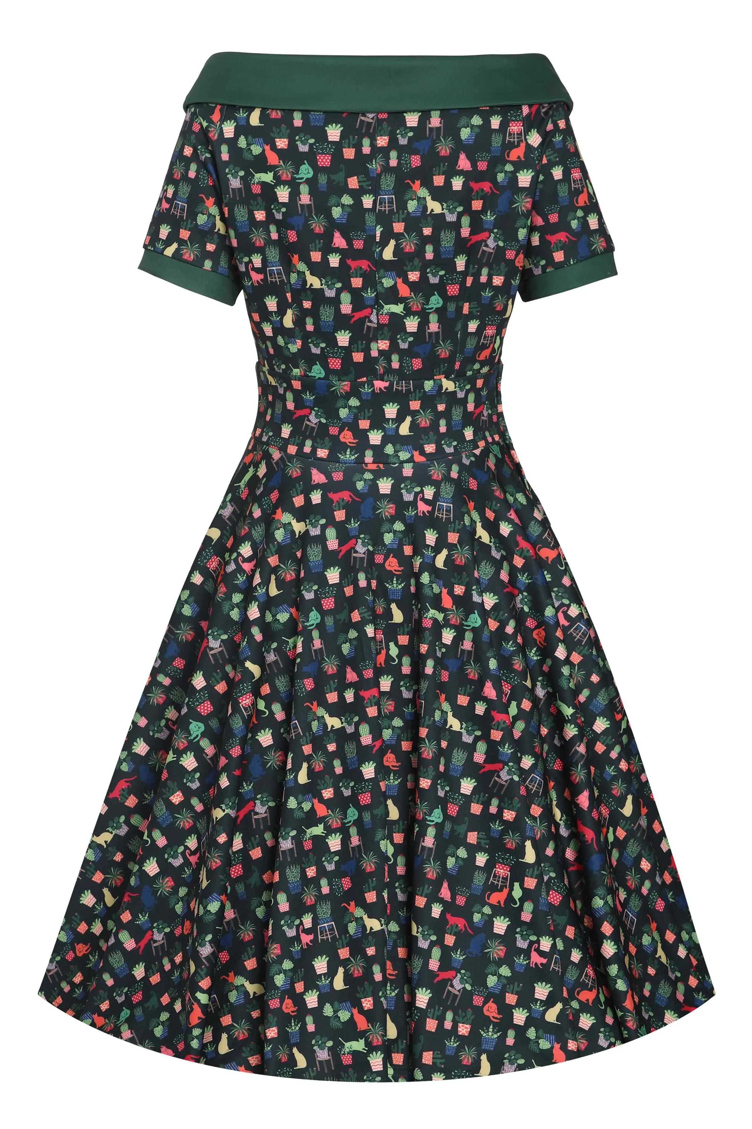 Darlene Cat & Plant Dress In Dark Green