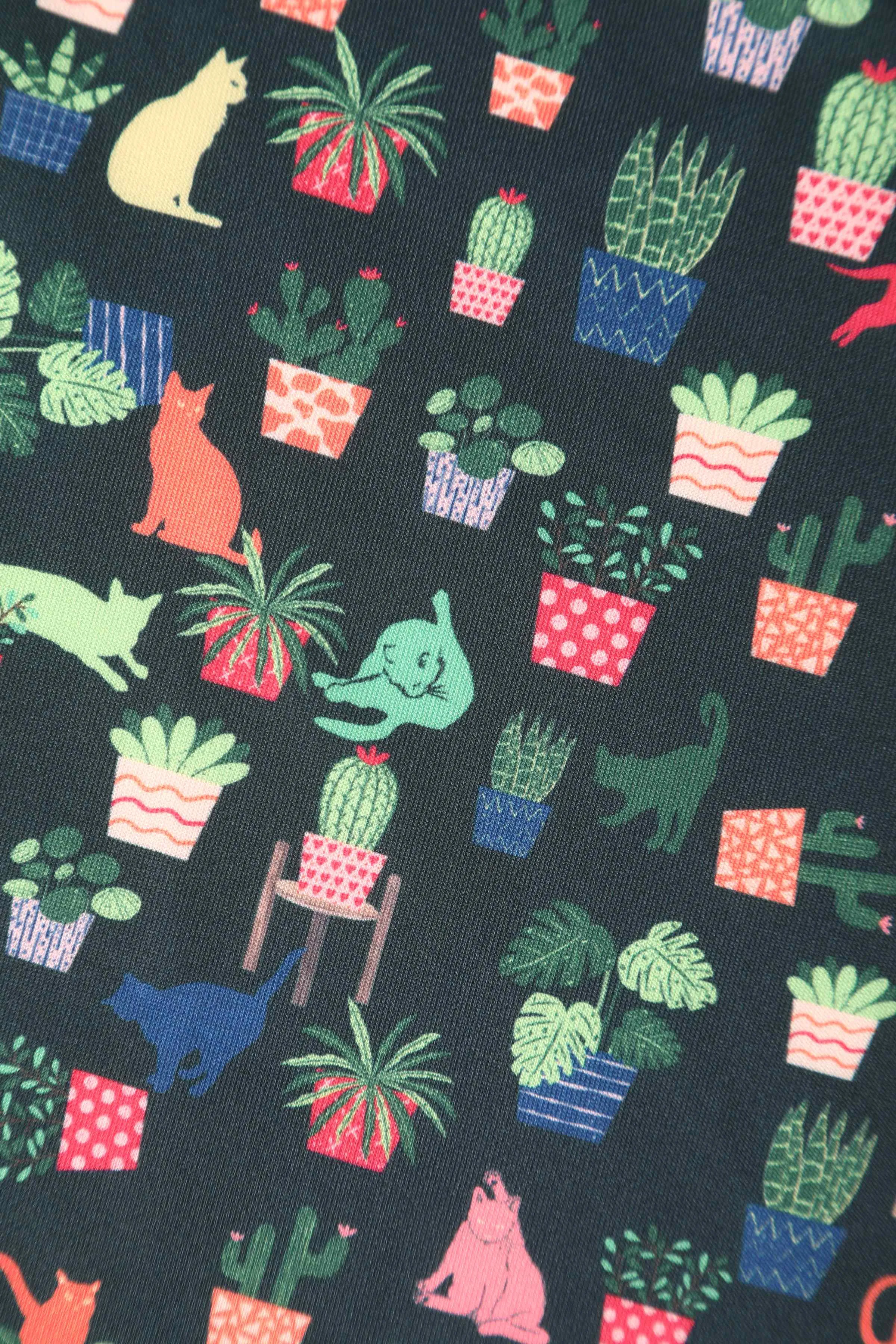 Darlene Cat & Plant Dress In Dark Green