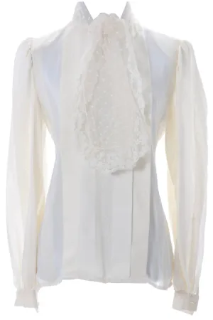 Designer vintage Valentino raw silk and lace blouse with jabot