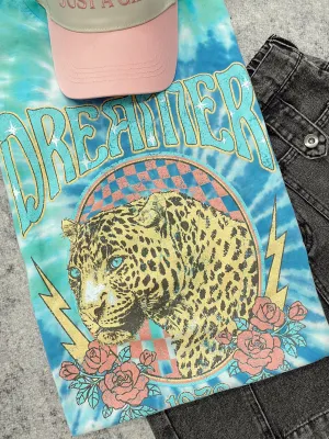 Dreamer Leopard Vintage Graphic Tee - Green