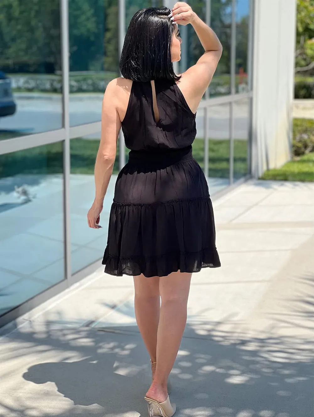 Elastic Waist Ruffled A Line Swing Mini Dress