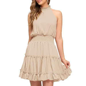 Elastic Waist Ruffled A Line Swing Mini Dress