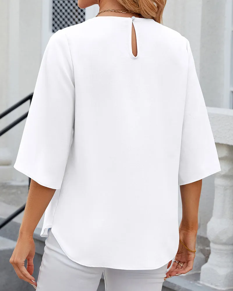 Elegant solid color Blouse with Half Sleeve