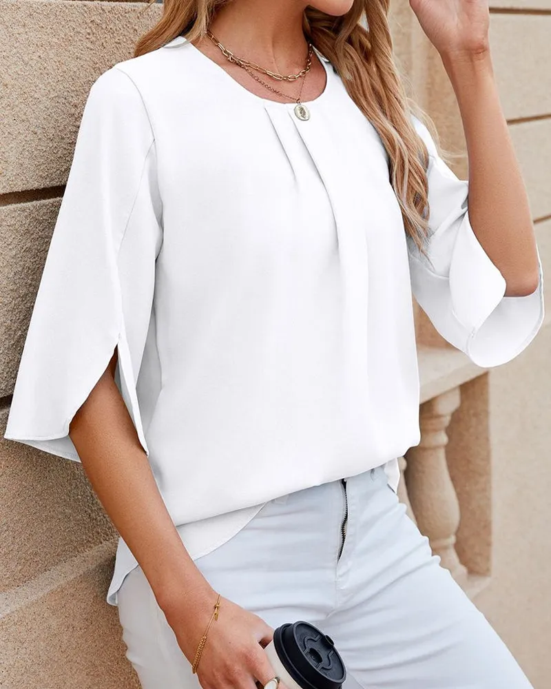 Elegant solid color Blouse with Half Sleeve