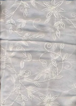 EMBROIDERED White silk chiffon fabric 44&quot;