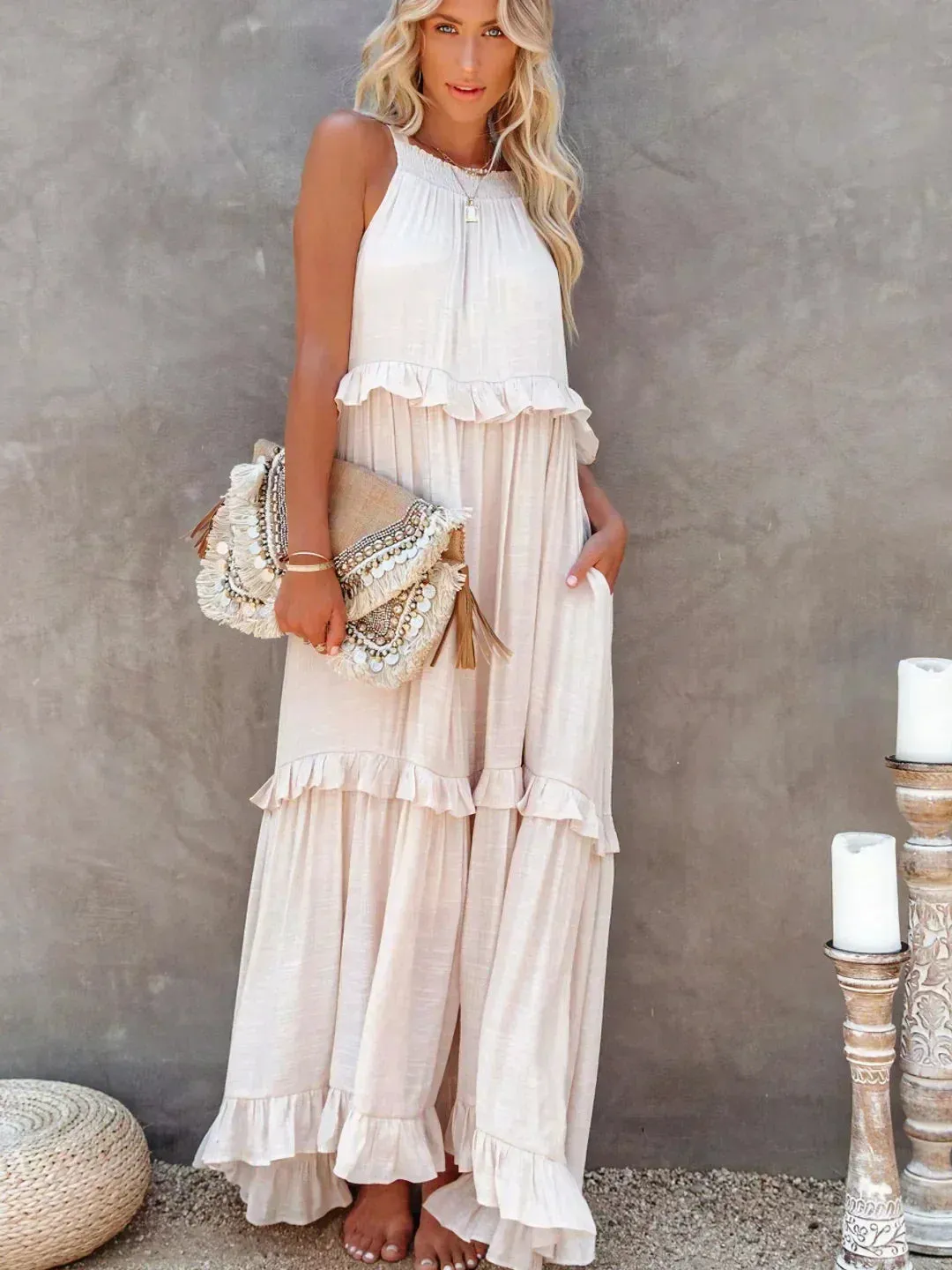 Emilia - Ruffled Halter Maxi Dress