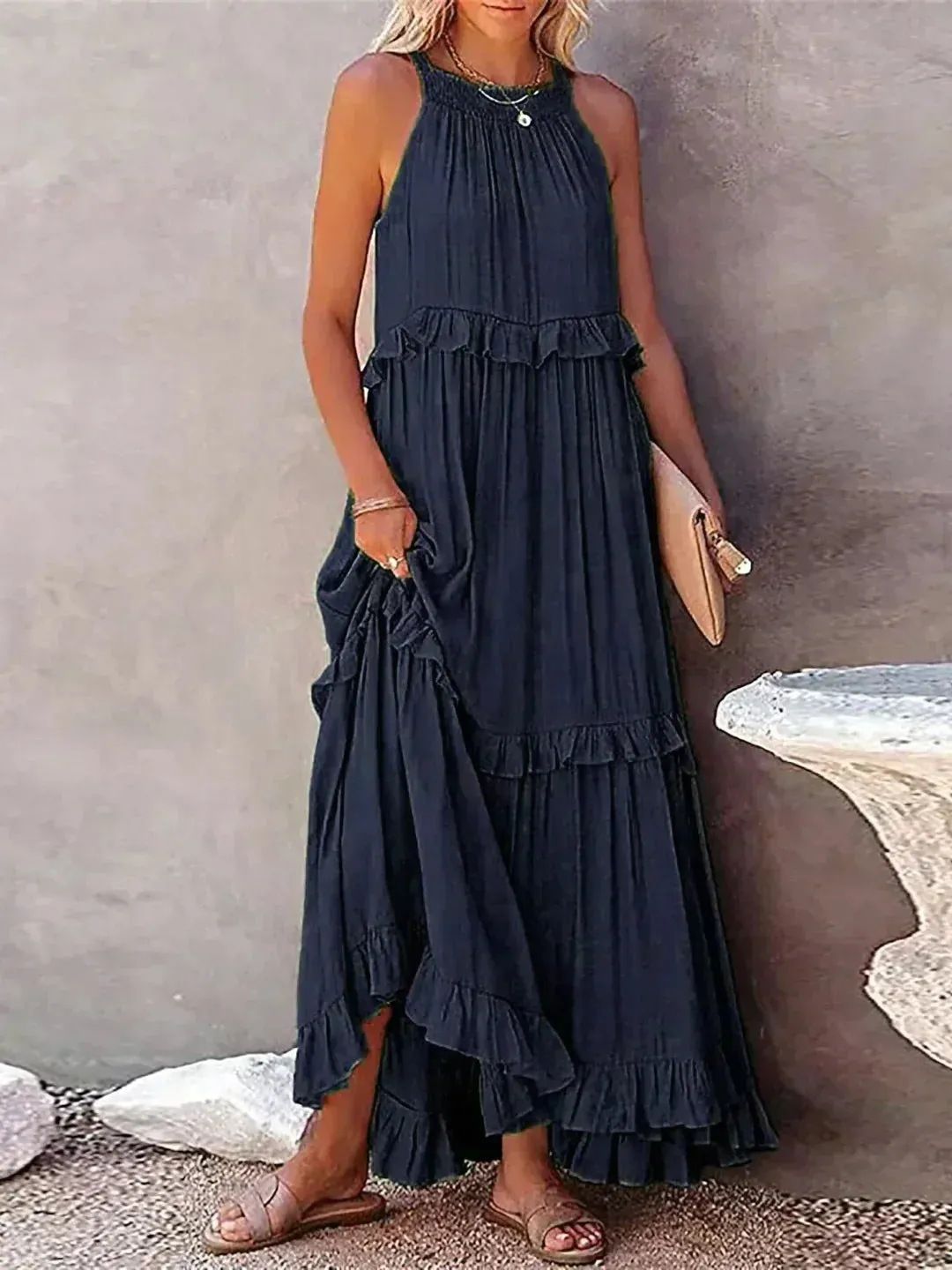Emilia - Ruffled Halter Maxi Dress