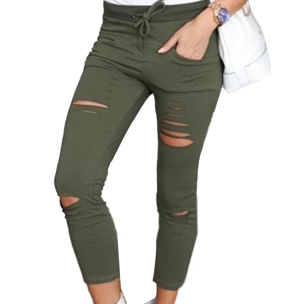 Fashionable broken torn women's trousers