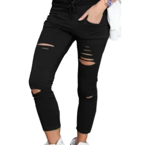 Fashionable broken torn women's trousers