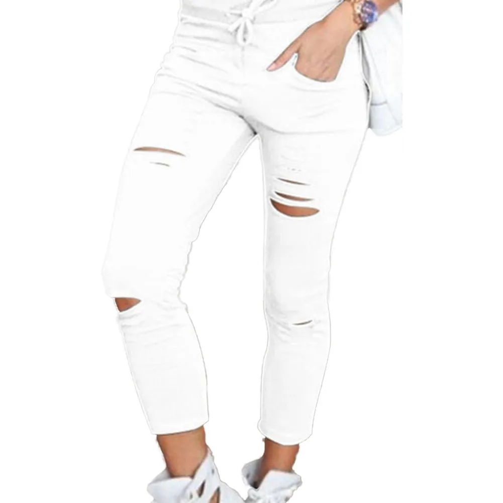 Fashionable broken torn women's trousers