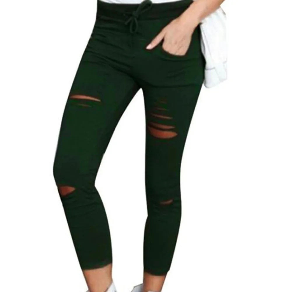 Fashionable broken torn women's trousers