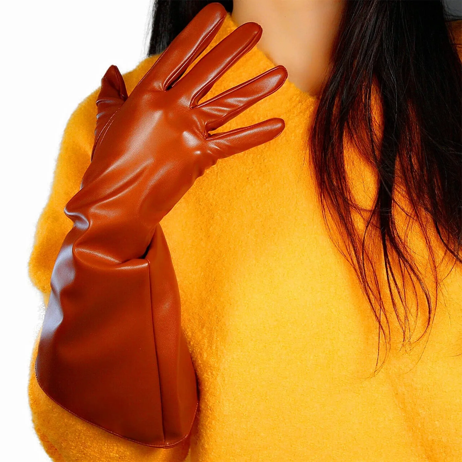 FIFTIES Faux Leather Gloves – Vintage Glam, Elbow-Length