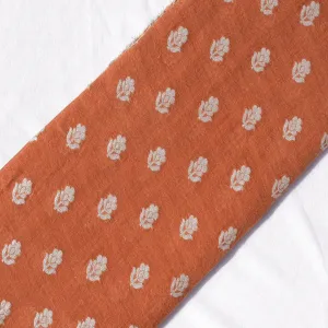 Floral Silk Chanderi Fabric - Rust Orange