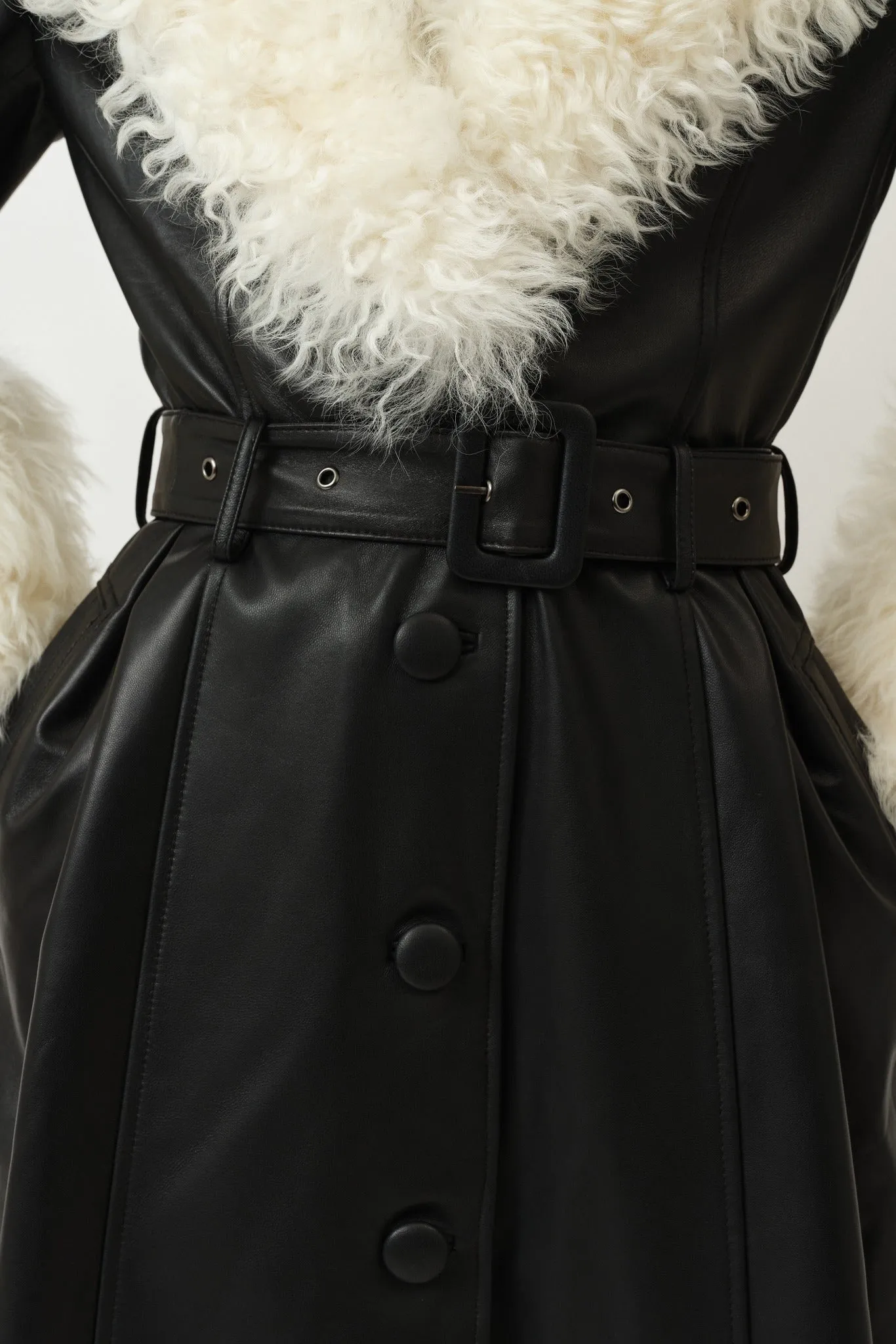Foxy Shearling Coat — Black / Cloud