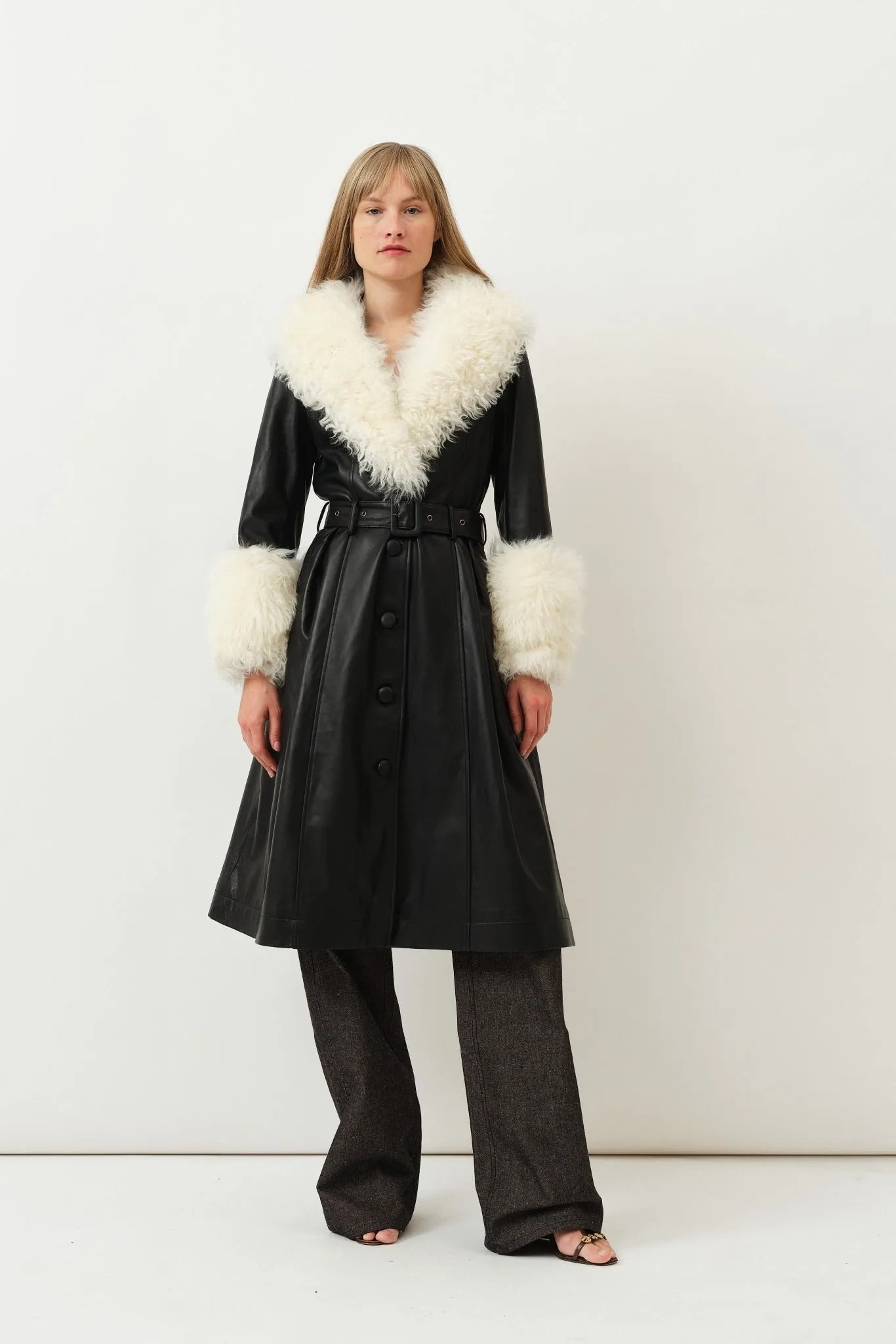 Foxy Shearling Coat — Black / Cloud