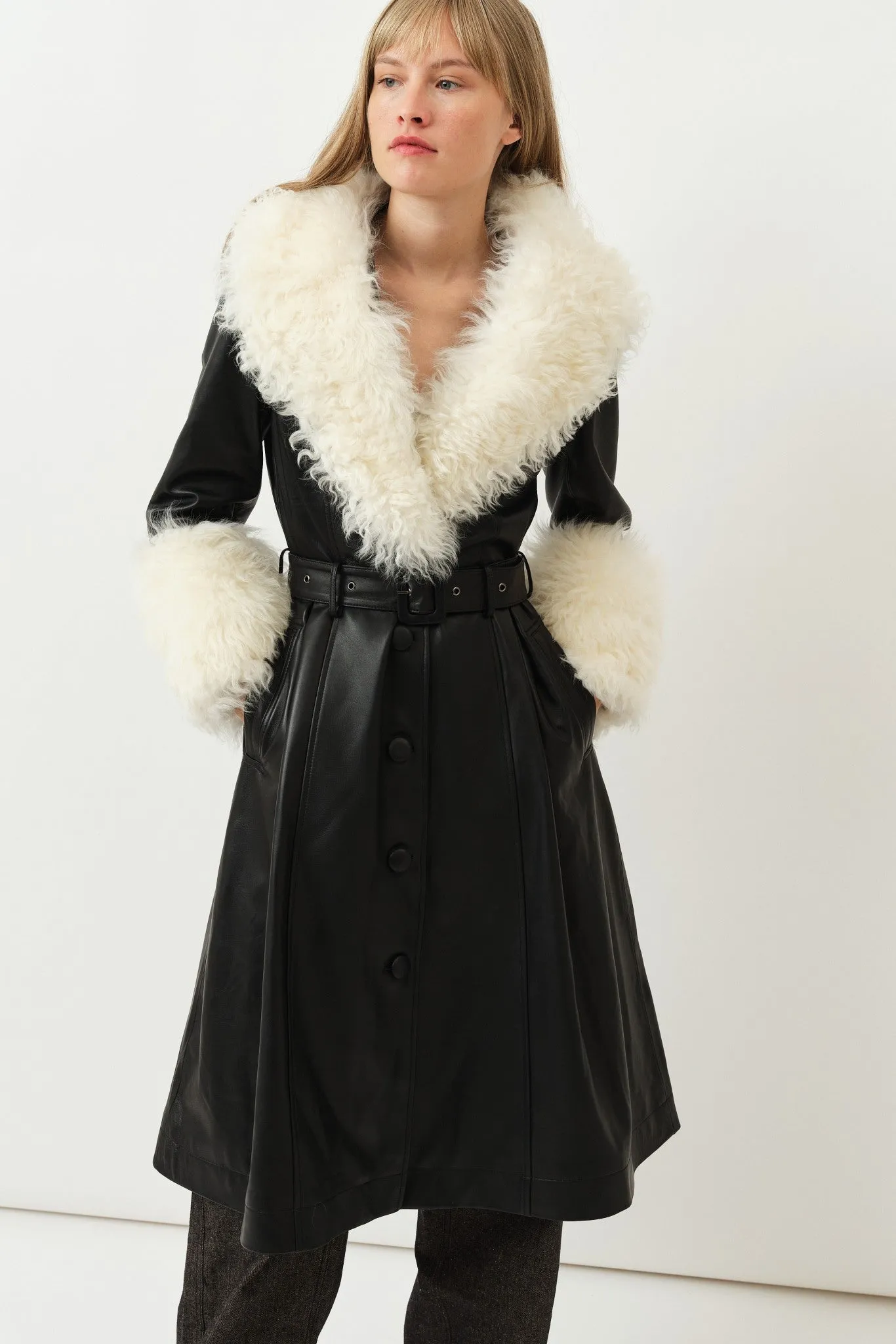 Foxy Shearling Coat — Black / Cloud
