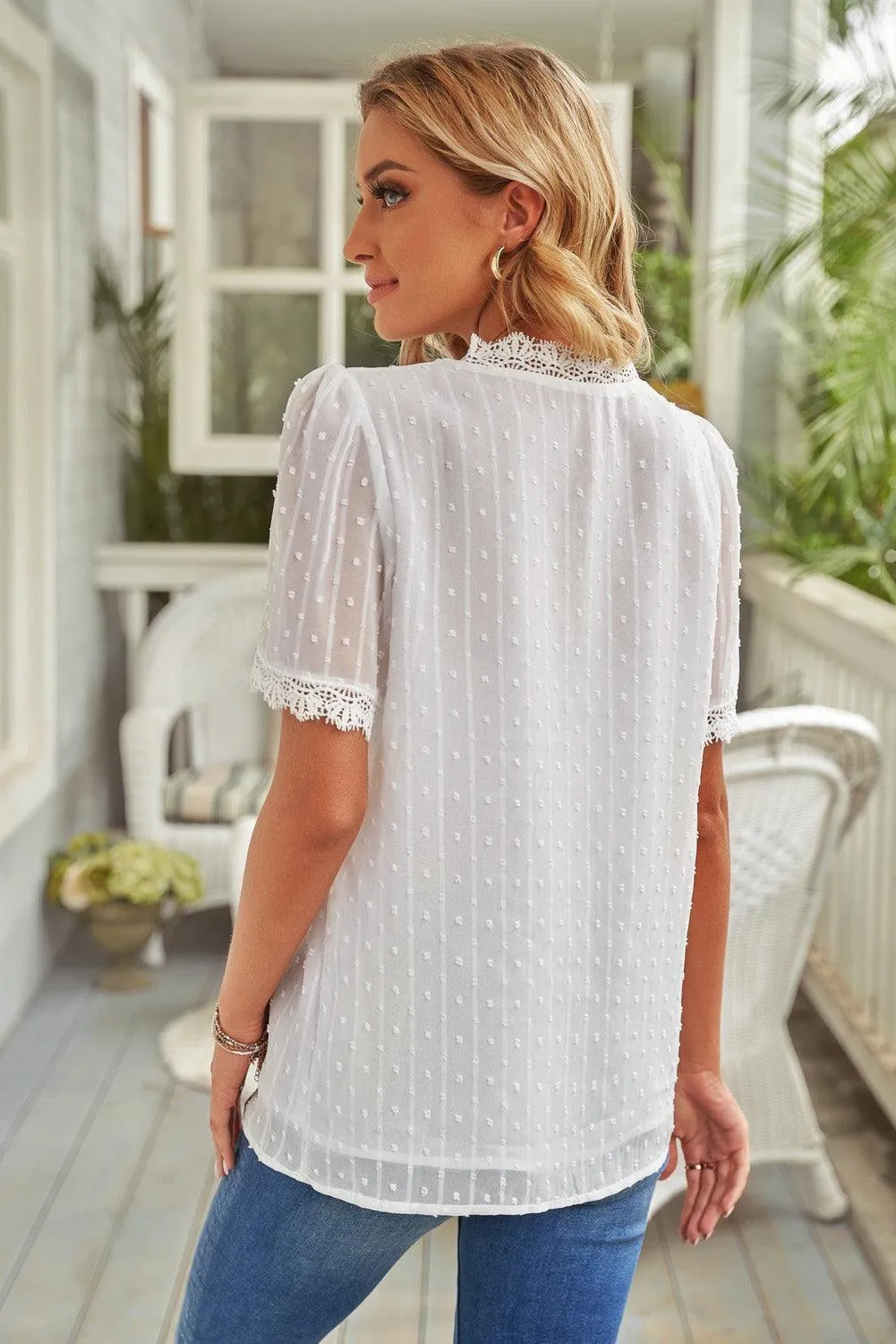 Gentle Lady Short Sleeve V Neck Blouse
