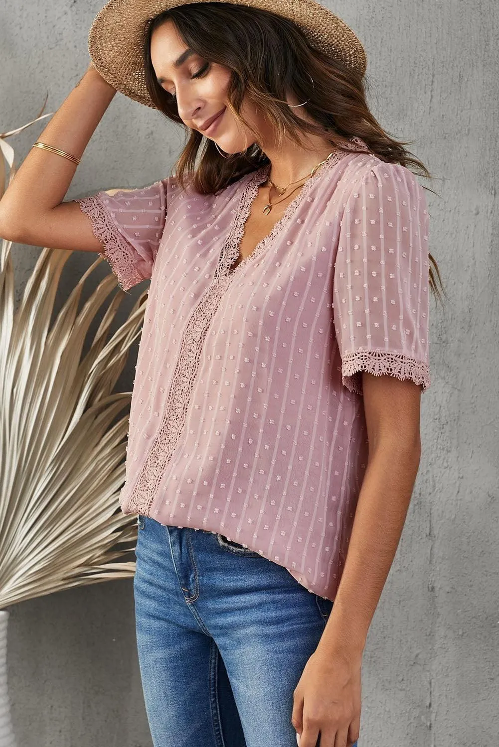 Gentle Lady Short Sleeve V Neck Blouse