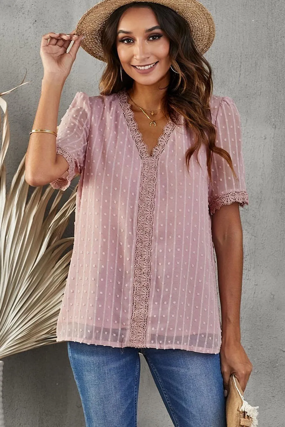 Gentle Lady Short Sleeve V Neck Blouse