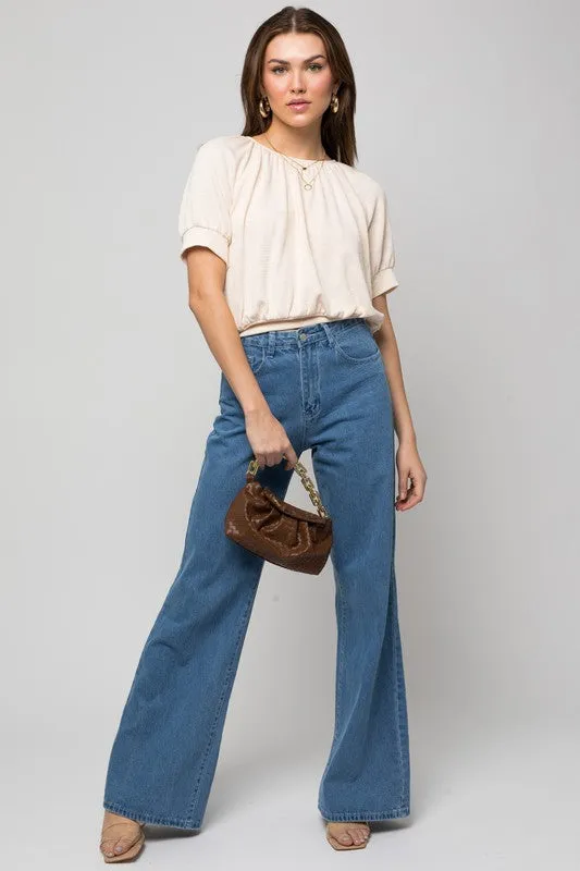 GILLI Shirring Neck Rib Top