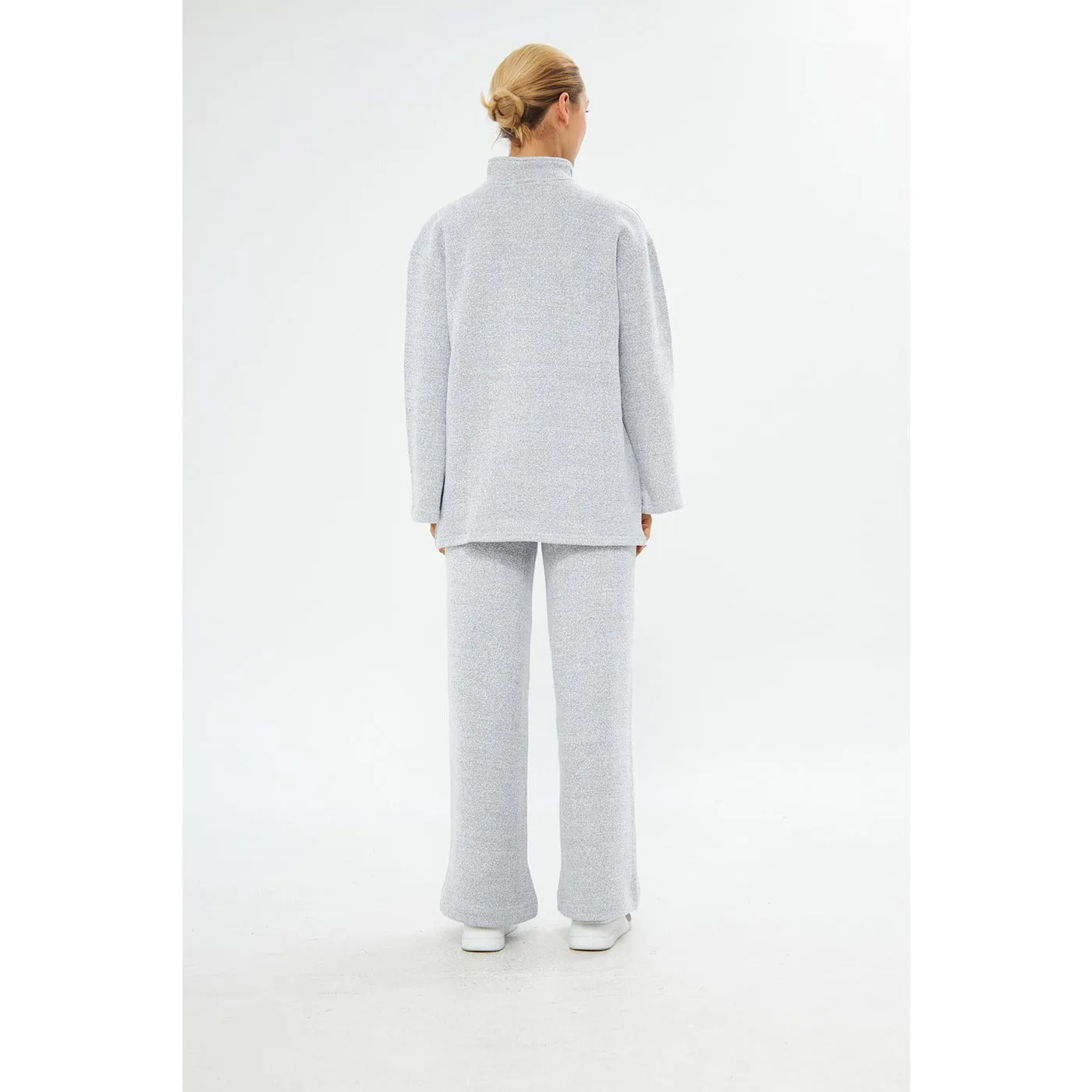 Grey Melange Wide Leg Trouser