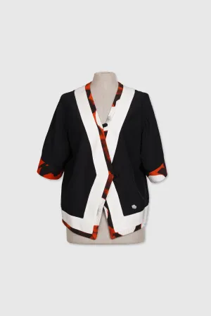 Half-Sleeves Silk Jacket with Floral Print Highlights